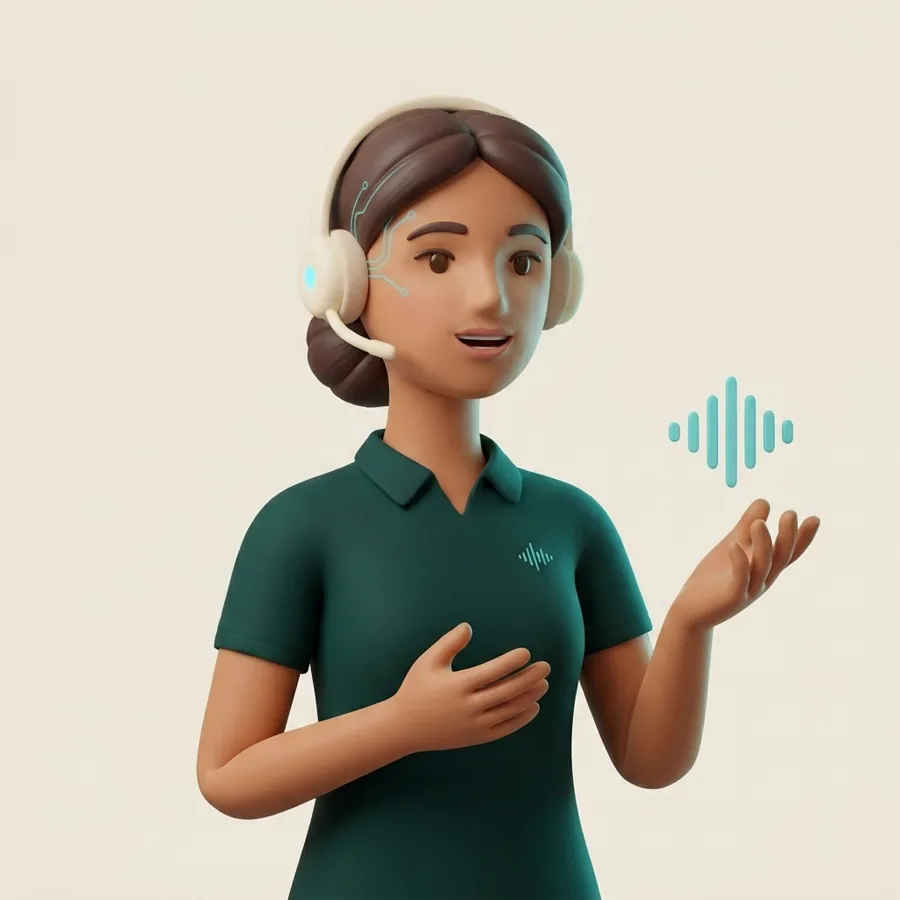 L'assistente virtuale risponde alla chiamata, accanto a lei un'onda sonora